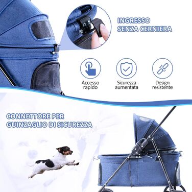 Візок для собак, складаний, переноска для тварин до 15 кг, візок для котів, блакитний