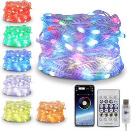 CLYCTIP Льо́ко́тко́рнова́ гірля́нда зовнішня, 20м, 200 LED, IP65, во́донепро́никна, кольорова, з таймером, пультом дистанційного керування, синхронізацією музики, керуванням через додаток, 210 режимів, USB, для Хелловіну, Різдва, вечірки, саду, балкону