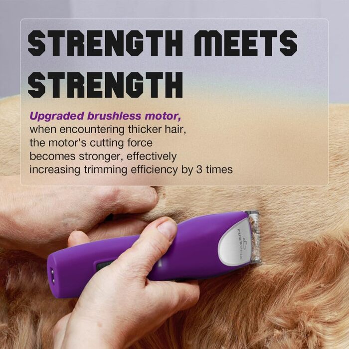 Професійна машинка для стрижки собак, 2 швидкості, ергономічний дизайн, для собак та котів, триммер для довгого, густого та кучерявого хутра (фіолетовий)