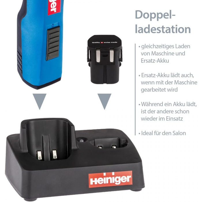 Бездротовий професійний перукарський ножик HEINIGER Saphir, блакитний