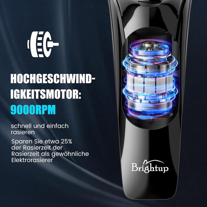 Електричний чоловічий бритва Brightup з тримером, IPX6, водонепроникний, USB-C, LED-дисплей, для подорожей, у кейсі