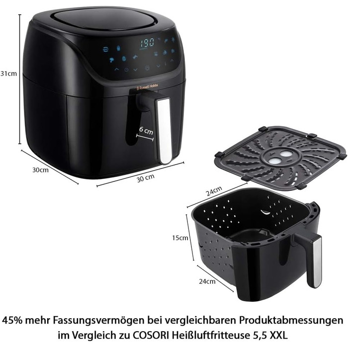 Фритюрниця Russell Hobbs SatisFry XXL 8л Rapid AirFryer: 7 функцій, 10 програм, без олії, гриль, випічка, смаження