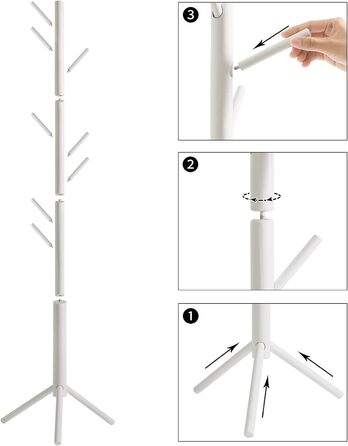 YMYNY Clothes Rack, For Clothing, Jackets, Hat, Wardrobe in Tree Shape, Clothes Rail With 8 Hooks, Bedroom, Hallway, Natural Colors HCR001N (White)