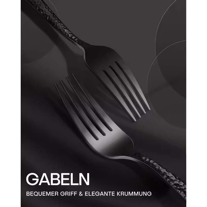 30-Piece Cutlery Set for 6 People, Black, Thickened Stainless Steel Cutlery Set with Hammered Handle, Eating Cutlery Set with Knife, Fork, and Spoon, Mirror Polished, Dishwasher Safe