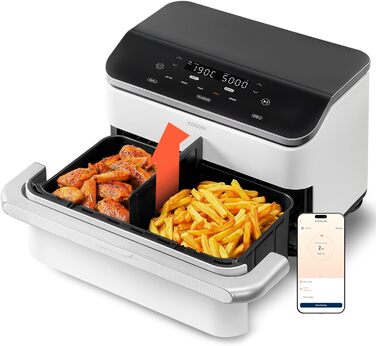 Фритюрниця COSORI Dual Blaze TwinFry 10L з 2 камерами, 4 нагрівальними елементами та регулюванням температури до 240°C (кремово-білий)