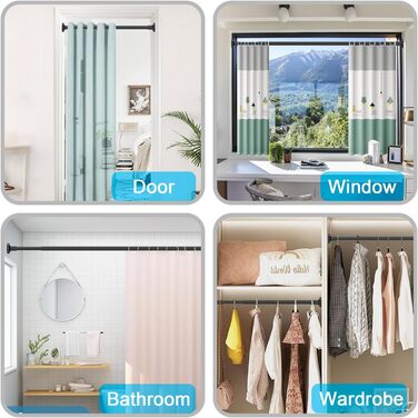 Телескопічна штанга для карнизів 60-130 см, не потребує свердління, нержавіюча сталь, для штор, душової завіси, шафи, вікна, дверей (48-133 см, чорний)