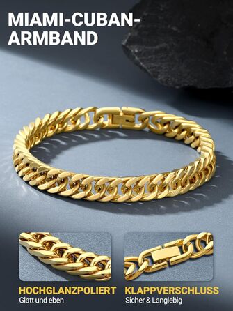 Чоловічий браслет PROSTEEL з нержавіючої сталі з 18K позолотою, чорний танкерний браслет, важкий ланцюговий браслет для чоловіків та підлітків, браслет-ланцюг Hip Hop Rapper, модні прикраси 8 мм/12 мм/16,5 мм/17 мм (8 мм золото, 23 см)