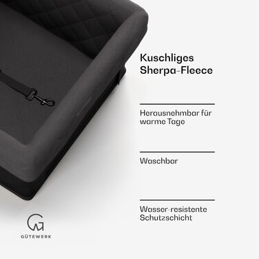 Автокрісло для собак середніх та маленьких порід Gütewerk, аксесуари для собак, стабільне автокрісло для собак на переднє сидіння, стабільне та складане автокрісло для собак, автокрісло для собак середнього розміру з запобіжним тросом, темно-сіре, на пере