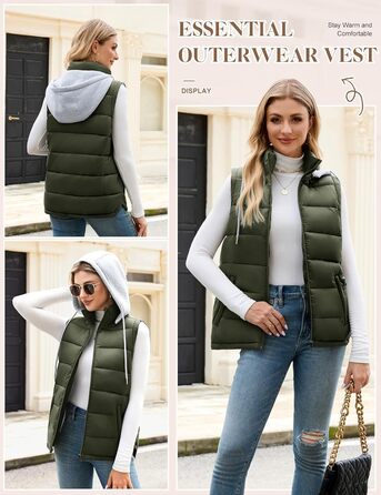 Степова жилетка Vancavoo з капюшоном: тепла, зручна, для осені та зими (армійний зелений, розмір L)