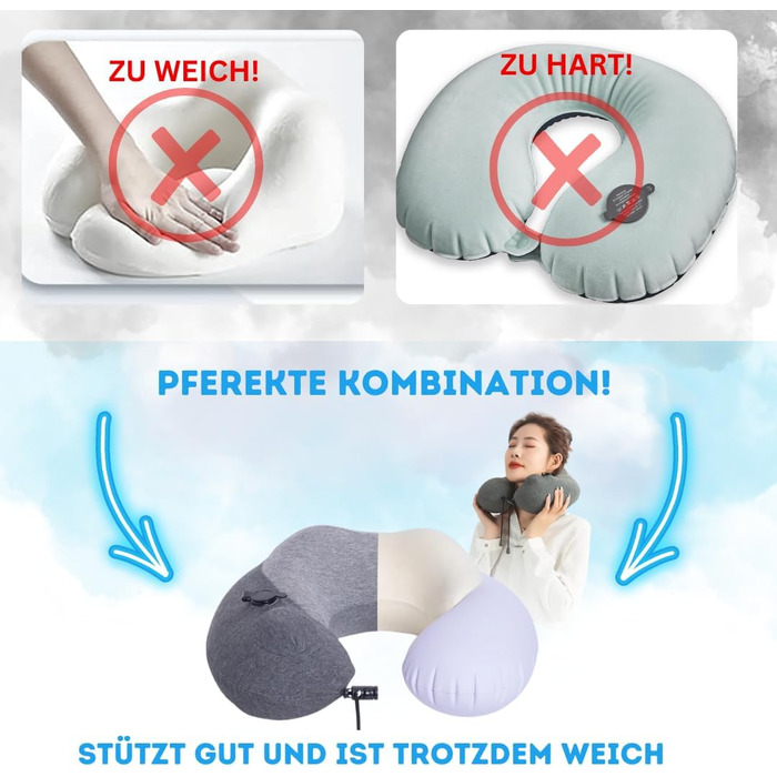 Clever Dreams Neck Pillow Airplane Travel Pillow Inflatable 2 in 1 with Memory Foam Foam Neck Pillow Car Travel Pillow Inflatable Neck Support for Adults Breathable and Adjustable