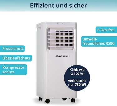 Мобільний кондиціонер Könighaus Smart | 7000 BTU (2,1 кВт) | 4-в-1: охолодження, осушувач, вентилятор, очищувач повітря | Керування через пульт та Alexa