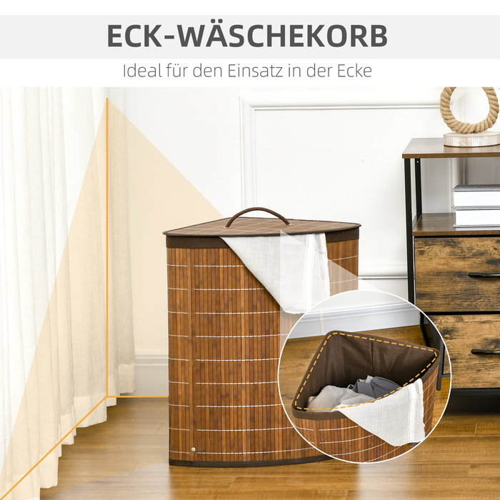 Кошик для білизни HOMCOM 55L з кришкою та ручкою, контейнер для збору білизни, коробка для білизни з бамбука, коричневого кольору, знімний мішок для білизни, ідеально підходить для сортування білизни.