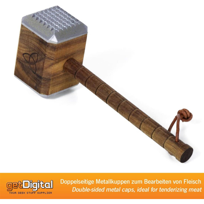 М'ясний молоток Thor Mjölnir getDigital з акації, алюмінієві насадки, руни
