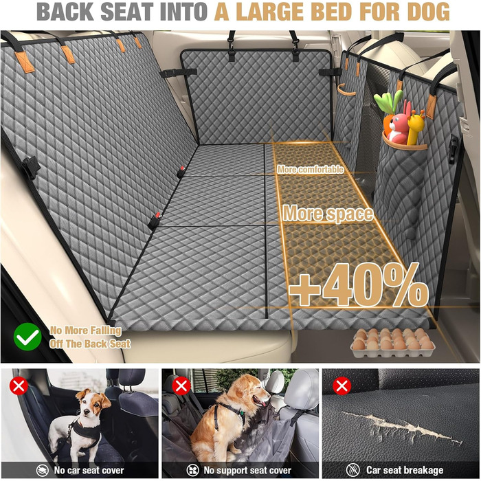 Захист для заднього сидіння автомобіля Lekeinchi для собак - килимок для собак на заднє сидіння з 6 стабільними дерев'яними планками та ременями безпеки - водовідштовхувальний, стійкий до подряпин, запобігає ковзанню, килимок для собак для SUV, вантажівки