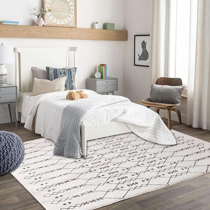 Килим для вітальні абстрактний великий, бежевий/слонова кістка, 120 x 160 см. Короткий ворс, підходить для вітальні, спальні, їдальні.