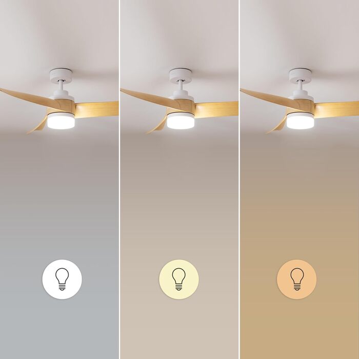 Стельовий вентилятор Cecotec EnergySilence Aero 5280 LightWood з LED підсвіткою 18W, 132 см, DC мотор, пульт, таймер, режими зима/літо, білий/дерево