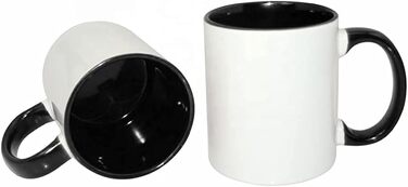 MR.R Sublimation Blanks, Dishwasher-Safe Ceramic Coffee Mugs with Black Color, Inner Cup and Handle, Drinking Cup, Cup for Milk, Tea, Cola, Water, 11 oz, Set of 6