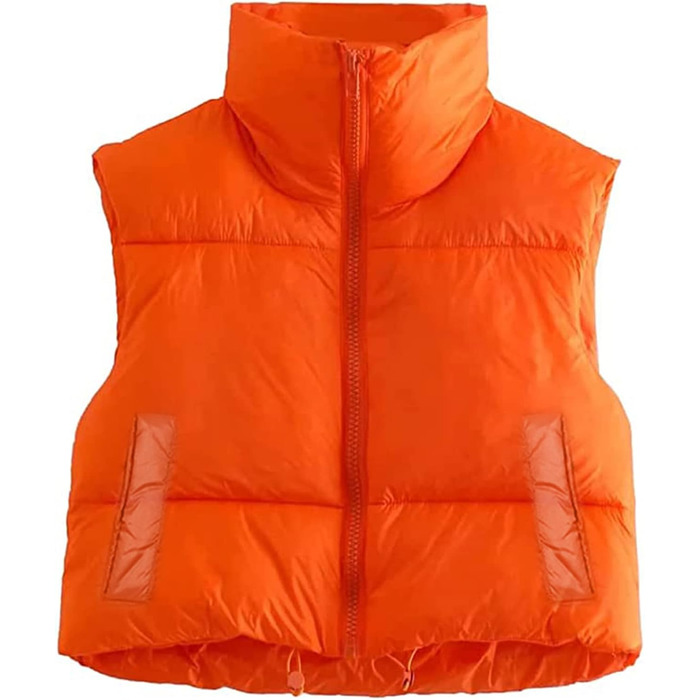 Жіноча легка куртка-пуховик Geagodelia з короткими рукавами, тепла, елегантна, на блискавці, для вулиці, зима/осінь, чорна (S, помаранчевий з кишенями)