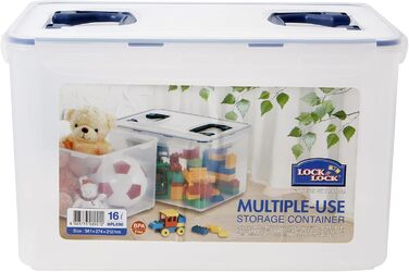 LocknLock PP CLASSIC Storage Box with Lid and Handles | 361 x 274 x 212 mm | 100% Airtight | Semi-transparent Storage Container | Storage Container with Lid for Household Items (16 L (Pack of 2))
