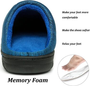 Тапочки зимові для дому жіночі/чоловічі ChayChax, тепла піна пам'яті, бавовна, блакитні (42/43 EU)