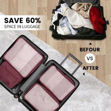 Органайзер для валізи 12 шт. Set, водонепроникні кубики для пакування, тревел-органайзер для сімейних подорожей, зберігання вдома (Бордовий, 12 шт.)
