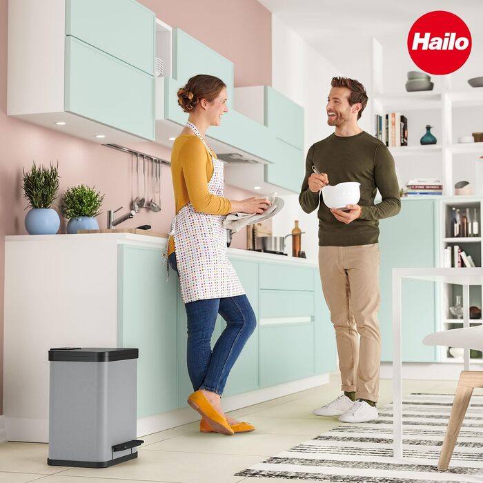 Подвійний сміттєвий відер Hailo Öko duo Plus M, 2 x 9 л, сталевий роздільник сміття з кришкою soft close для кухні, сріблястий