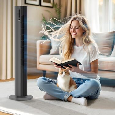 Турбовентилятор 110 см з пультом керування, тихий вентилятор-вежа, 30W, 12 швидкостей, таймер 12h, іонізація, охолоджувач повітря PURE Plasma, білий (сірий)