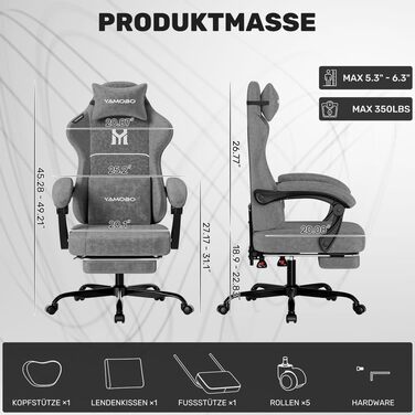 Геймерське крісло Ergonomisch з підлокітниками, підставкою для ніг, подушкою для попереку та голови, регульованою висотою, оббивка PU, сірий (C-grey)