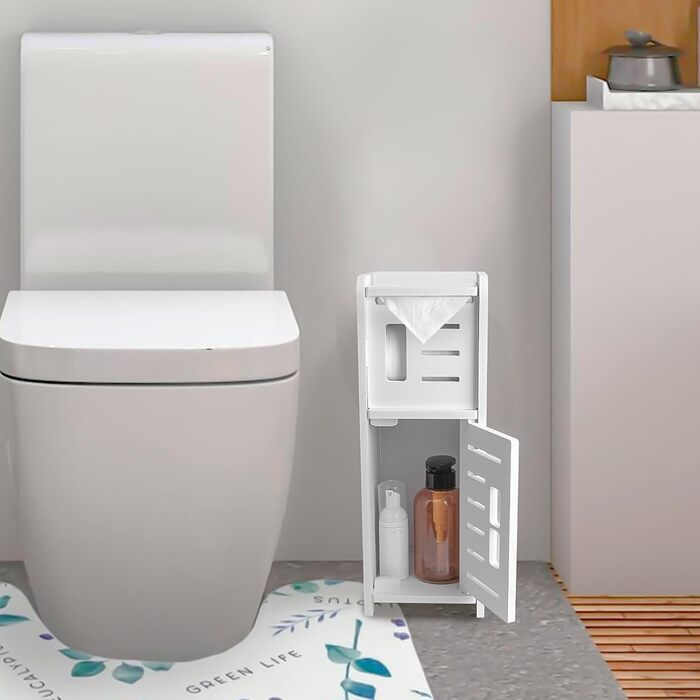 PVC Toilet Paper Holder with Brush - 2-in-1 Bathroom Organizer - White (39cm)
