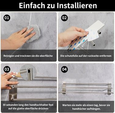 Тримач для рушників Vista з 3-ма перекладинами, 75 см, SUS304 нержавіюча сталь, без свердління, з двома гачками, сріблястий, для ванної, кухні, спальні