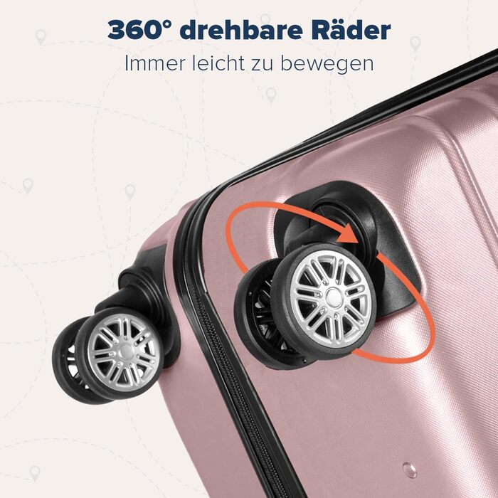 Набір валіз TRVLMORE 3 в 1: маленька, середня, велика, сірий колір, з рожевим золотом, з жорсткою оболонкою, 55x40x20 см (ручна поклажа)