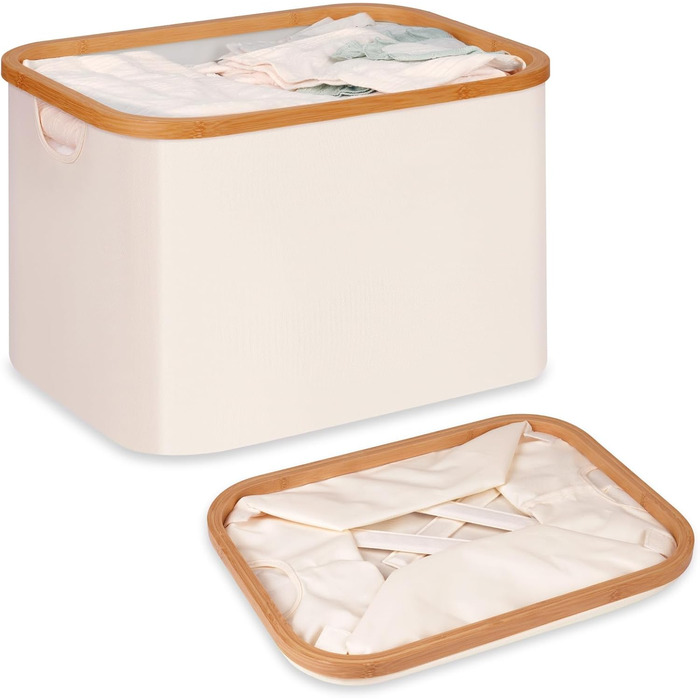 Efluky Foldable Laundry Basket 50L, Bamboo Fabric Foldable Storage Basket, Collapsible Storage Basket, Laundry Baskets for Bedroom Bathroom (Beige)
