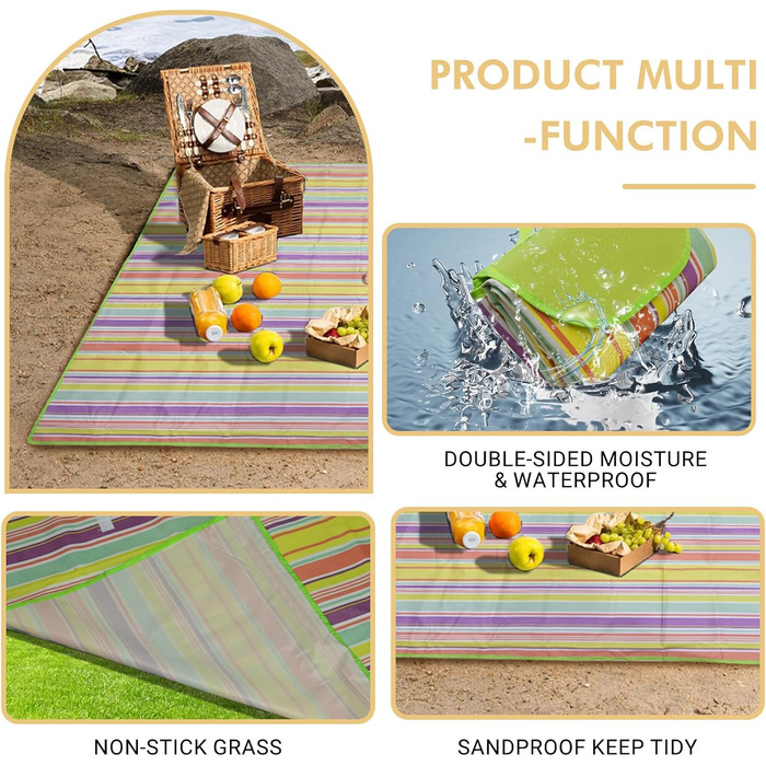 Водонепроникний килимок для пікніка Hozelin, великий, складаний, для пляжу, кемпінгу, відпочинку на траві, походів та подорожей (152,4 x 203,2 см, блакитний)