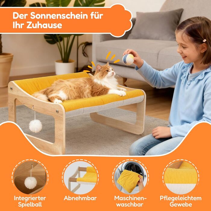 Крак-стійка для котів з великим ліжком Luxus, жовта | З міцного березового дерева, сизаль, 25 кг, біо-льон