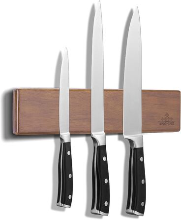 ENOKING 26cm Magnetic Knife Strip, Self-Adhesive, Knife Magnetic Strip with Extra Strong Magnet, Magnetic Knife Holder Made of Acacia Wood, Magnetic Knife Holder for Knives and Kitchen Utensils