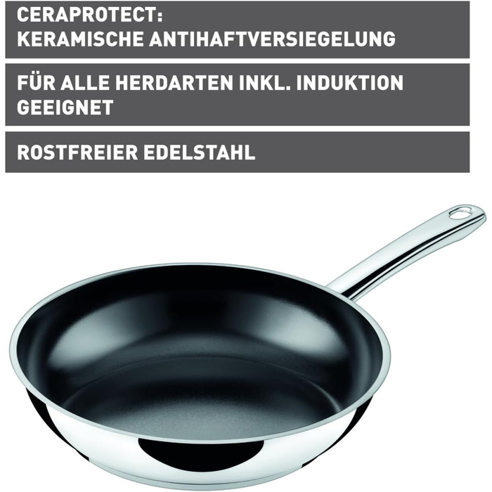 Silit Talis 24cm Induction Nonstick Fry Pan - Stainless Steel with Ceramic Coating, Oven-Safe, Transparent Lid