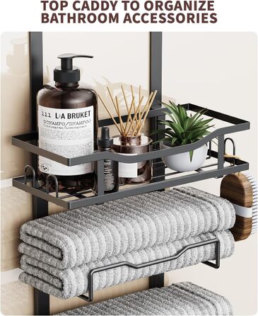 Настінний тримач для рушників у ванну кімнату, без свердління, 6-ступенева наддверна полиця для рушників, багаторівневий органайзер для рушників на двері, чорний, великий