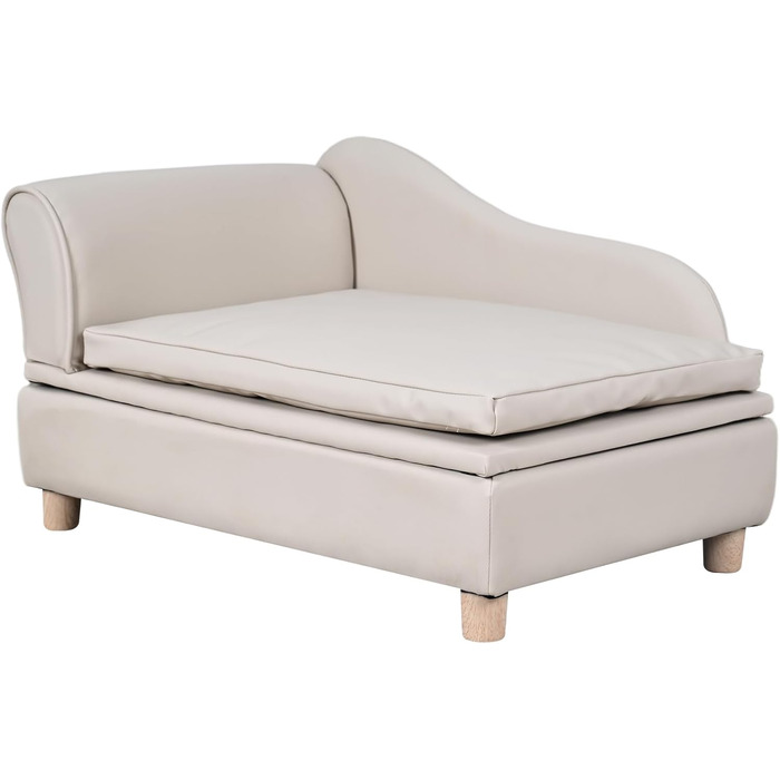 Софа для собак та котів Yoonnie room з PU-шкіри з місцем для зберігання, дерев'яний каркас, подушки, ліжко для маленьких тварин, софа для цуценят та котів (Перловий білий)