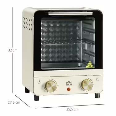 HOMCOM 15L Mini Oven with Convection 1000W 60-230°C, 1 Hour Timer, Pizza Oven including Baking Tray & Crumb Tray, cream white