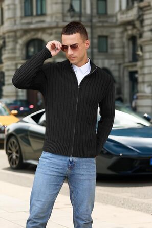 Чоловічий в'язаний кардиган NITAGUT з капюшоном, теплий, з блискавкою, в'язаний пуловер, вінтажний, в'язаний, чорний (M)