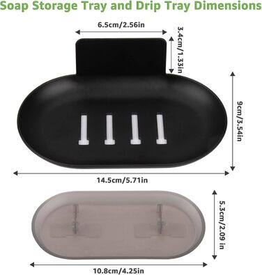 Тримач для мила настінний без свердління, нержавіюча сталь, з піддоном для стікання води, чорний. Підходить для ванної кімнати та кухні, для мила, губок, щіток.