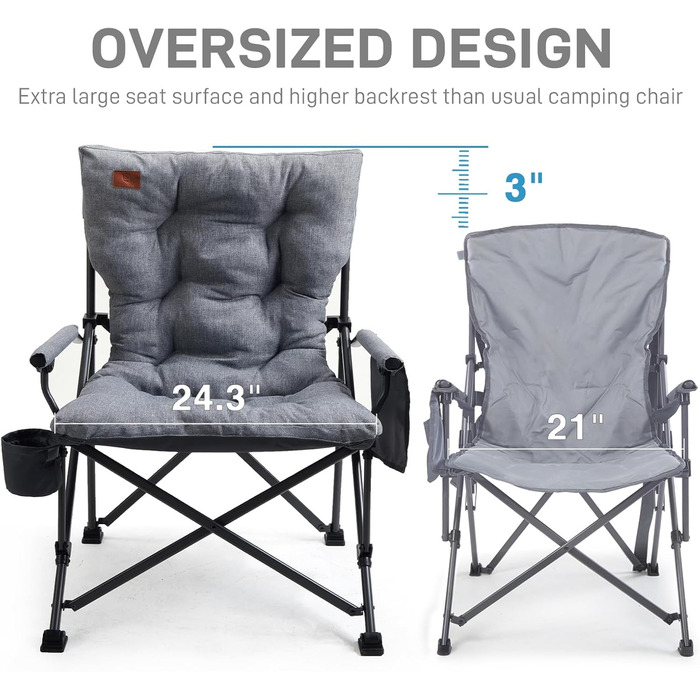 Складний туристичний стілець EVER ADVANCED 230 кг, XL, з кишенею та тримачем для напоїв. Для кемпінгу, відпочинку на природі, балкону, саду та риболовлі.