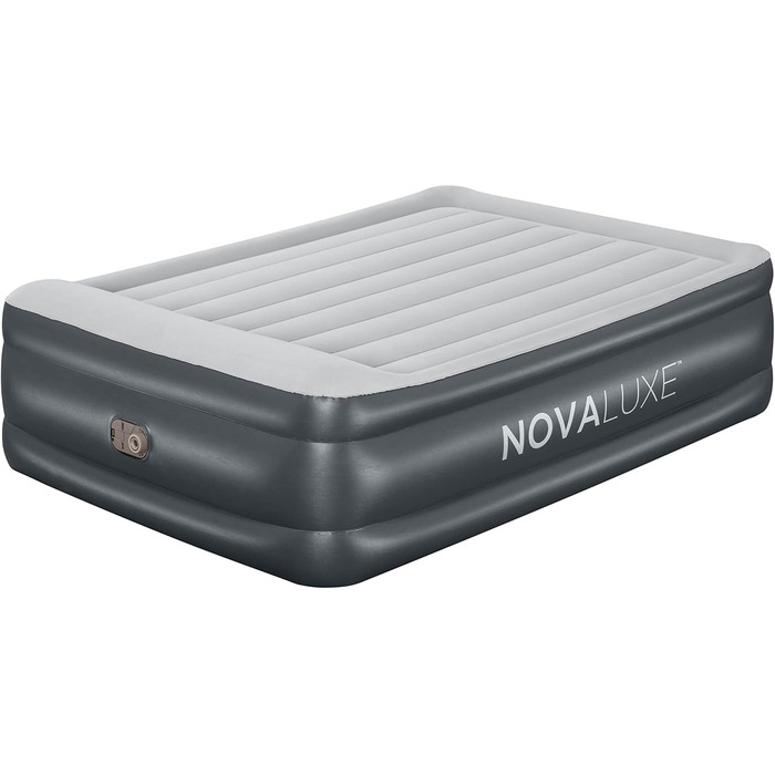 Надувний матрац Novaluxe з електронасосом та подушкою, сірий 203x152x56 см