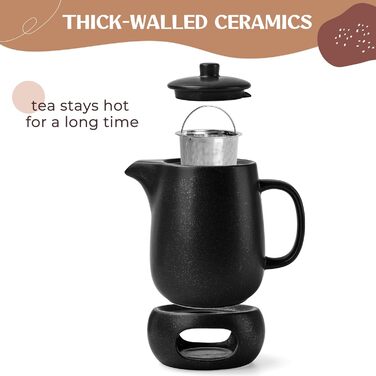 Happy Lemuro Teapot Set with Trivet - 1.2 l - Ceramic Teapot with Infuser and Candle Warmer - Tea Pot - Teapot - Ceramic Teapot with Trivet - Tea Canister