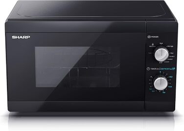 Мікрохвильова піч Sharp YC-MG01E-B з грилем, 20 л, 800 Вт, 1000 Вт гриль, ручне керування, чорна