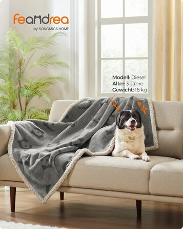 Водонепроникний плед для собак Feandrea, Sherpa Fleece, 127 x 101 см, сірий - захист дивану для тварин