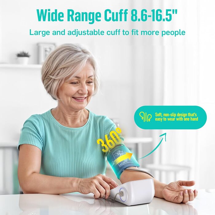 Тонометр RunStar на плече з широкою манжетою (22-42 см) для дому, автоматичний цифровий тонометр з сумкою для зберігання, пам'ять на 2 x 99 показників