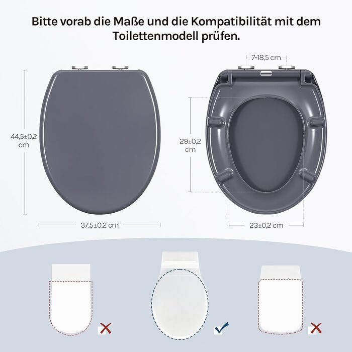 Сидіння для унітаза WOLTU з мікроліфтом (Softclose), матеріал Duroplast, овальна форма, функція швидкого зняття Quick Release, сіре