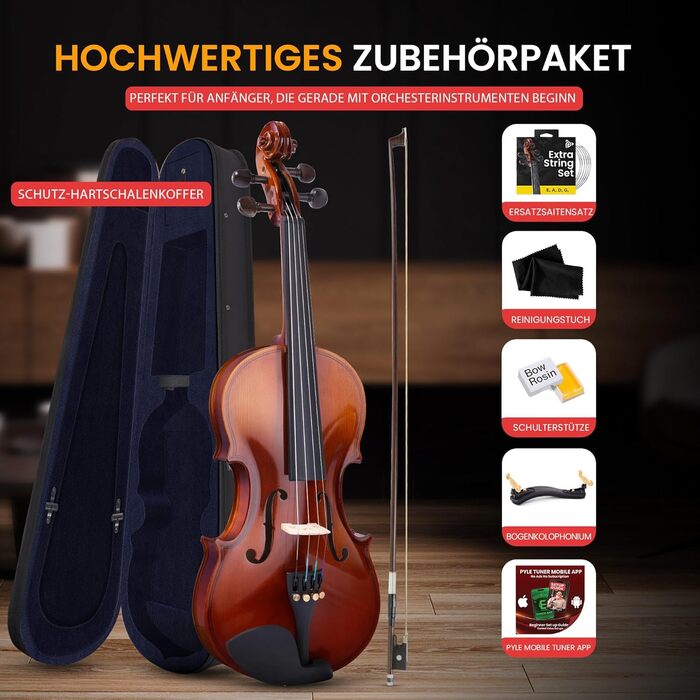 Скрипка Pyle Instrument 3/4 з дерева – повний набір для дітей та початківців з підставкою, струною, коліумом та чохлом