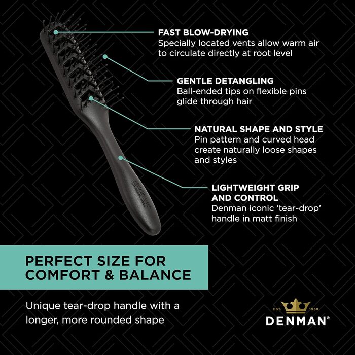 Щітка для укладки волосся Denman D200 - гнучка насадка, для будь-якого типу волосся (чорна)